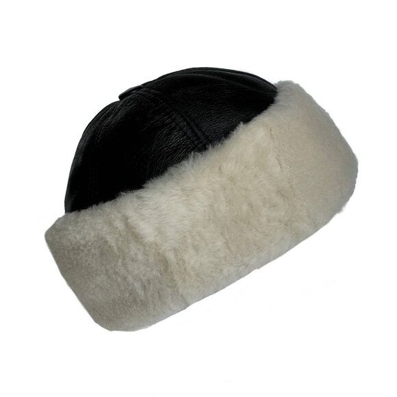 Winter Leather Hat Shearling Leather Beanie Hat | Fur Skull Hat - Picture 1 of 5